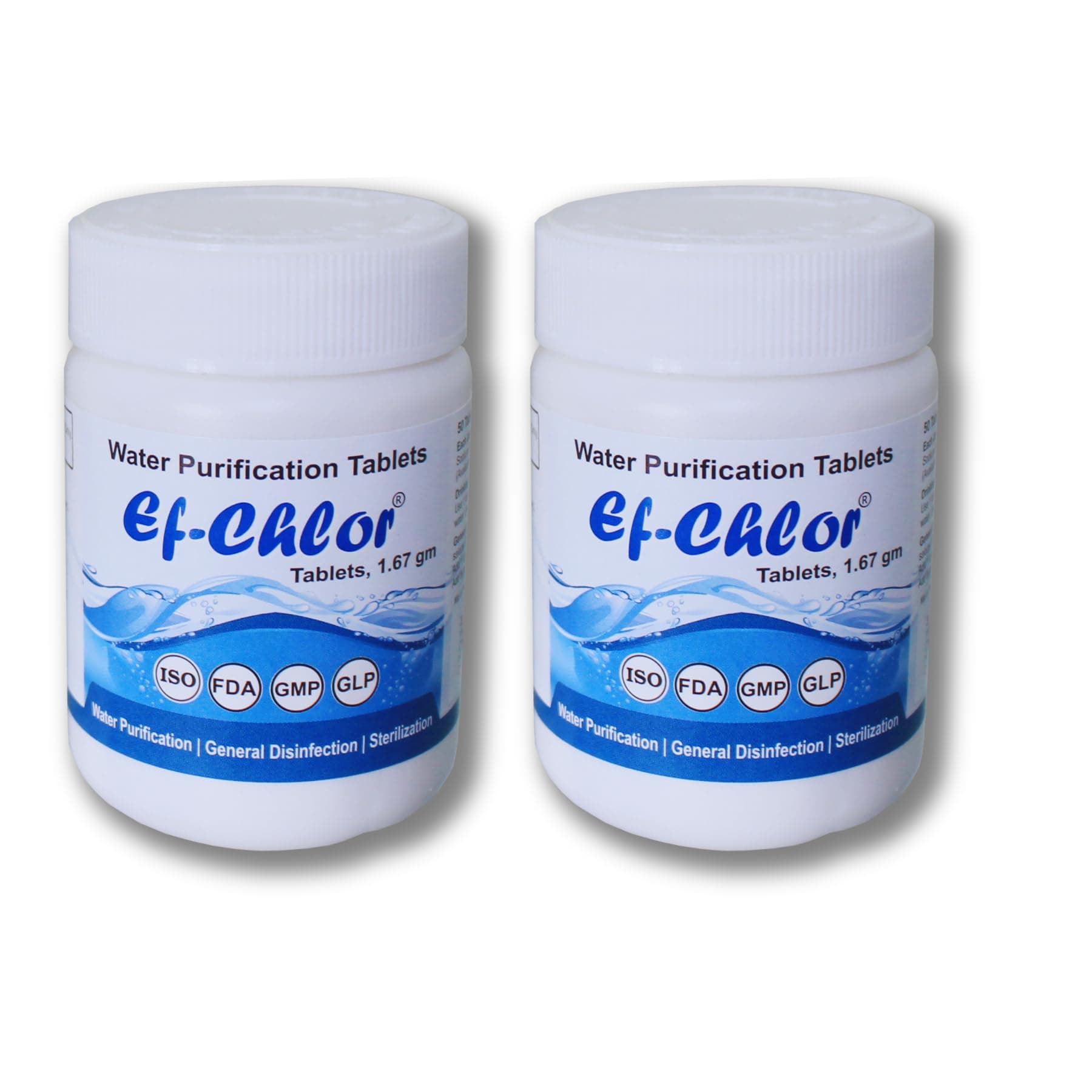 Ef-Chlor 1.67gm Water Purification Tablets for Overhead & Underground Tank Water 1-Tablet purifies 500 litres Water-Jar of 50 Tablets Combo Pack of 2 jar (100 Tablets purify 50000 litres Water)