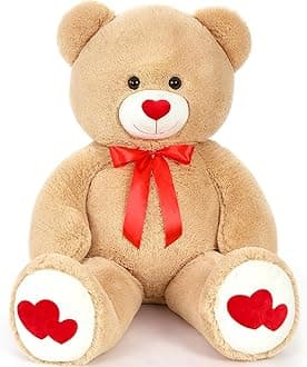 Big Teddy Bear Plush 47"- Giant BrownTeddy Bear Stuffed Animal with Heart Footprints and Heart Nose - 4ft Large Valentines Teddy Bear for Boyfriend,Wife,Lover - Anniversary,Long Distance