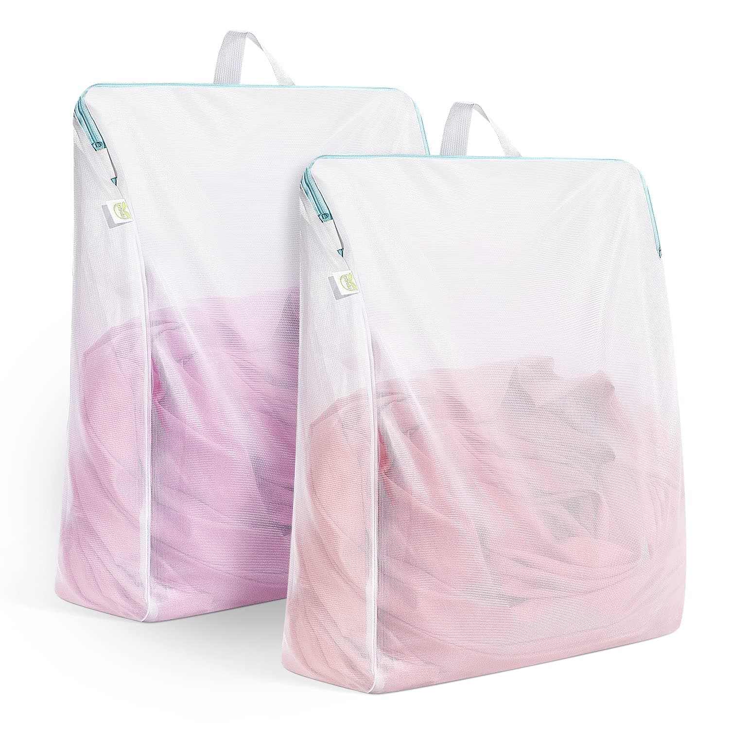 OTraki Large Mesh Laundry Bag 2 Pack 24 x 32 inch Hanging Lingerie Bag Mesh Laundry Bags with Handles for Delicates Laundry Washing Machine Zipper Opening Wash Bag for Coat Sweater Sock Sheet, White