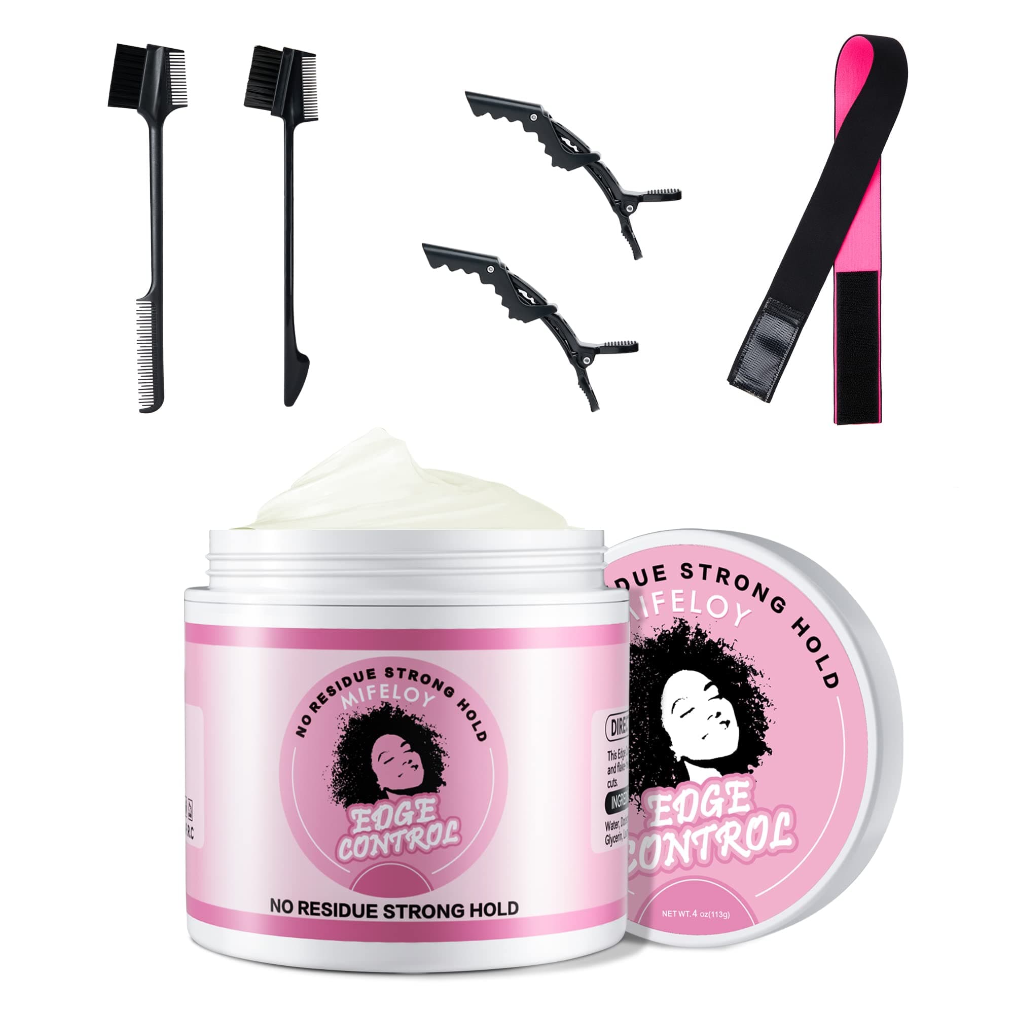 6 Pcs Wig Kit for Lace Front Wig for Beginners Cosplay Women Girl, 113g Hair Edge Control Wax Pomade Styling Gel, Elastic Lace Melting Wig Band, 3 In 1 Edge Brush, Edge Comb, Alligator Clips - Black