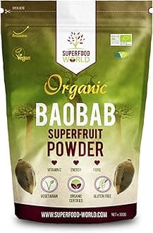 Organic Baobab Powder 300g | Raw Organic Baobab Superfruit Powder | Rich in Vitamin C, Fibre & Antioxidants | Supports Healthy Skin, Digestion & Blood Sugar | Ideal for Smoothies & Juices