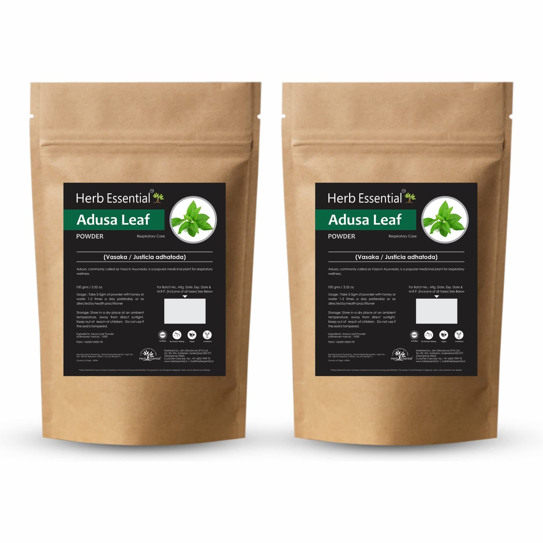 Herb Essential Adusa Leaf Powder, 100g | Pack of 2