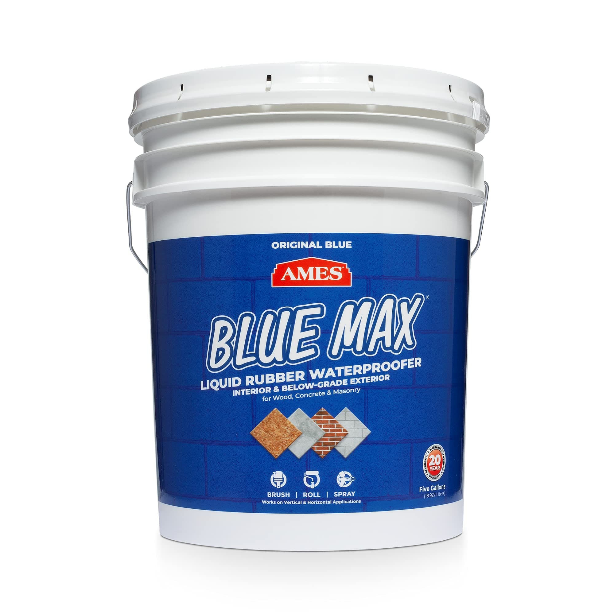 Ames BMX5RG Blue MAX Waterproofer, Regular Use in Interior & Below-Grade Exterior-5 Gallon White-Concrete Sealer, House Paint and More. Liquid Rubber, (Pack of 1), 640 Fl Oz