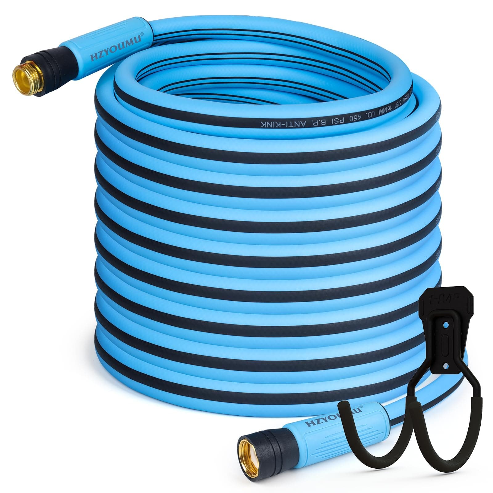 Garden Hose 5/8" x 50FT, 3/4" Solid Brass Fittings Heavy Duty Water Hose Non-Kinking Lawn & Garden Watering Equipment