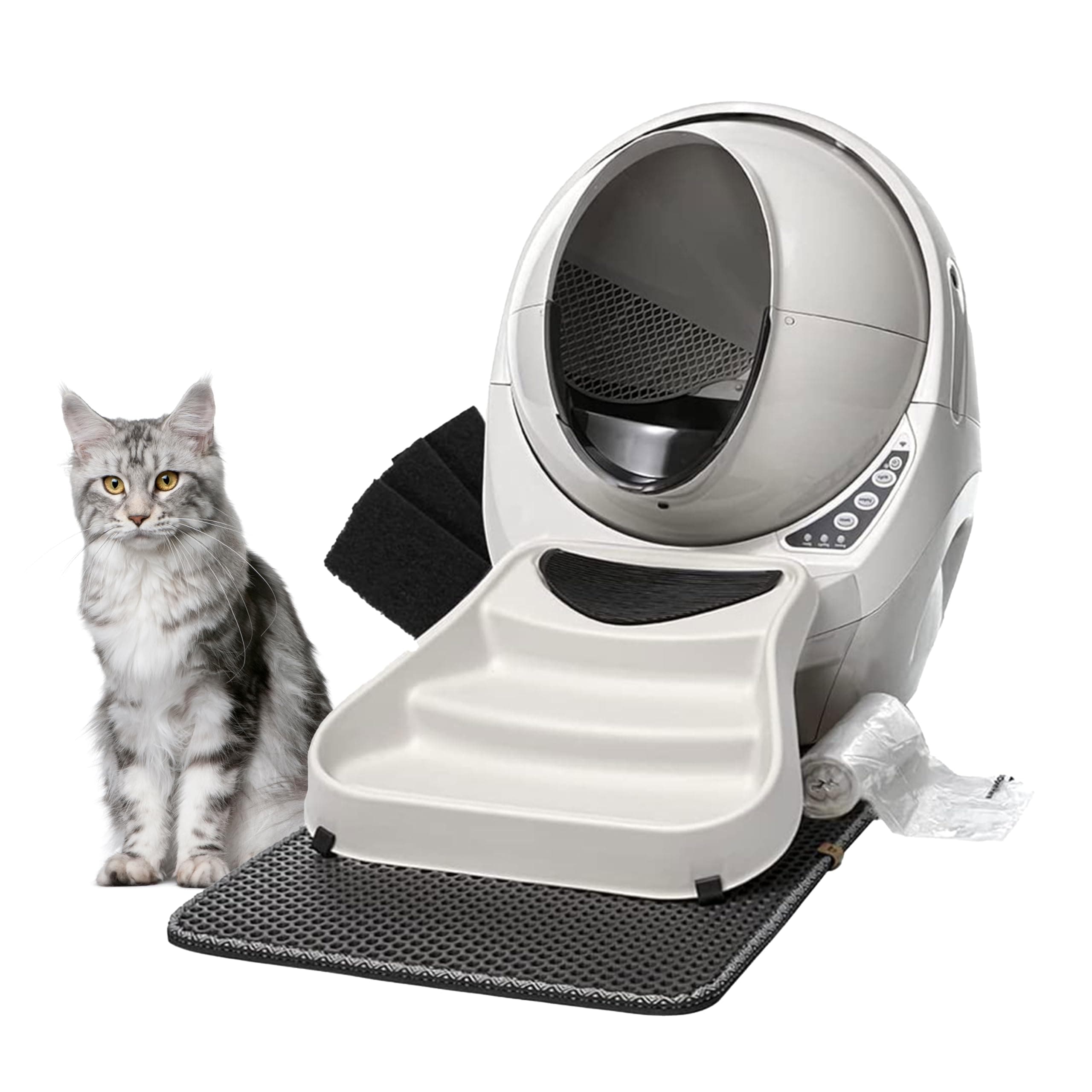Litter-Robot 3 Connect Core Bundle by Whisker, Beige - Includes Automatic, Self-Cleaning Litter Box, LitterTrap Mat, Fence, Ramp, 25 Liners, 3 Carbon Filters & WhiskerCare 1-Year Warranty