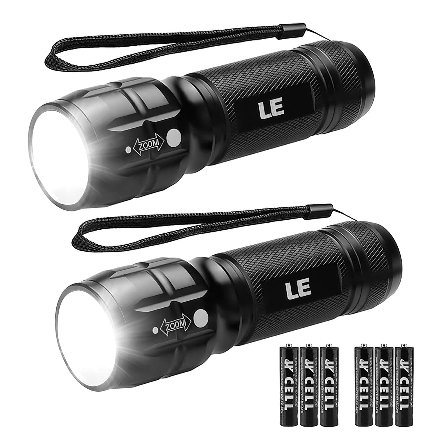 Lepro LED Torch, Battery Operated Flashlight, Super Bright, Pocket Size Handheld, Lightweight, Suit for Camping, Emergencies, Power Outages, and More Outdoor Use, 6 AAA Batteries Included, Pack of 2