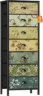 Furnulem Tall Dresser for Bedroom with 7 Fabric Drawers, Vintage Dressers & Chest of Drawers, Vertical Storage Tower Organizer Unit Retro Bedside Furniture in Closet,Living Room,Nusery,Dorm,Entryway