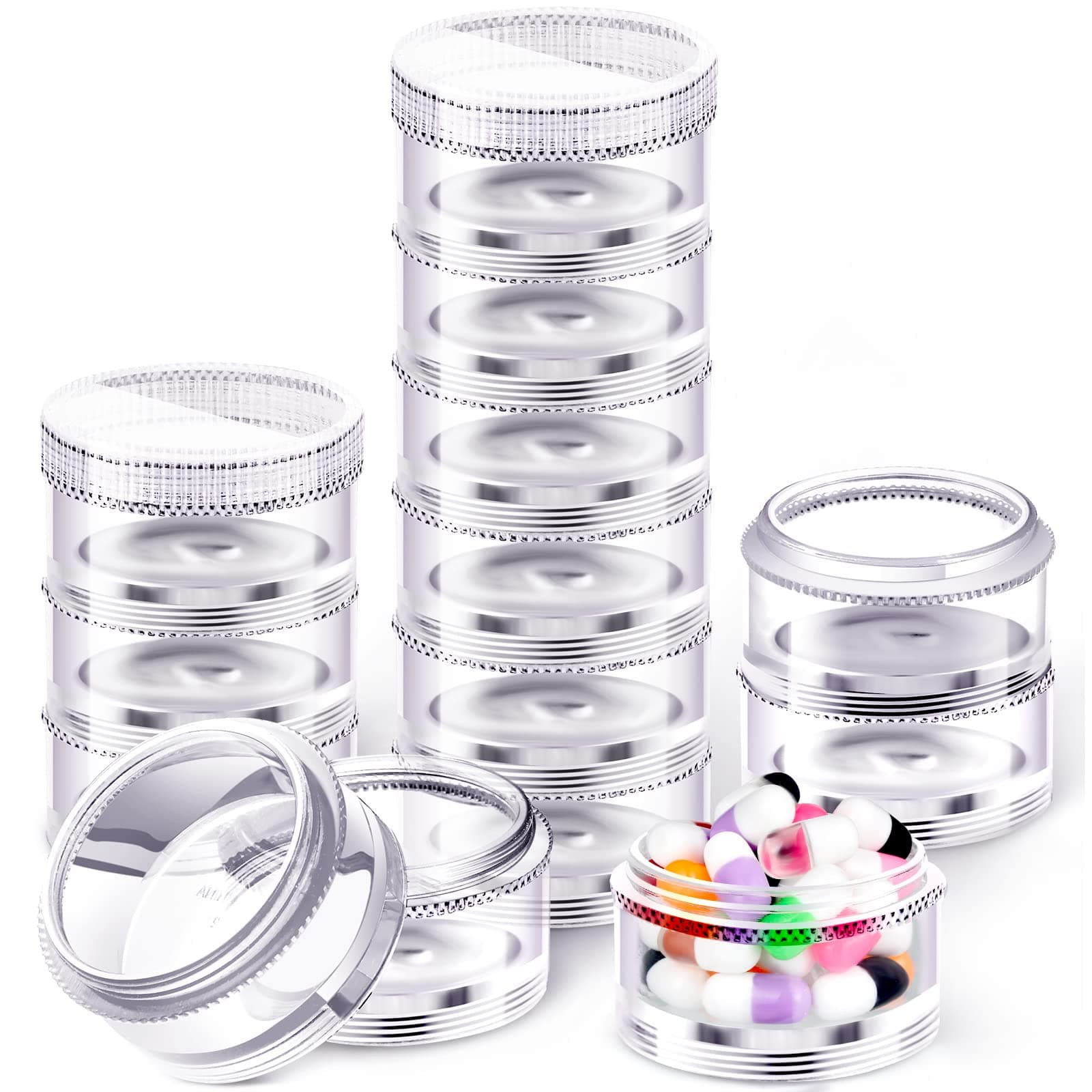 Sieral7 Day Stackable Pill Organizer Case Vitamin Holder Organizer Clear 7 Day Weekly Travel Container with Lids for Medications, Vitamins and Supplements (2 Pieces)
