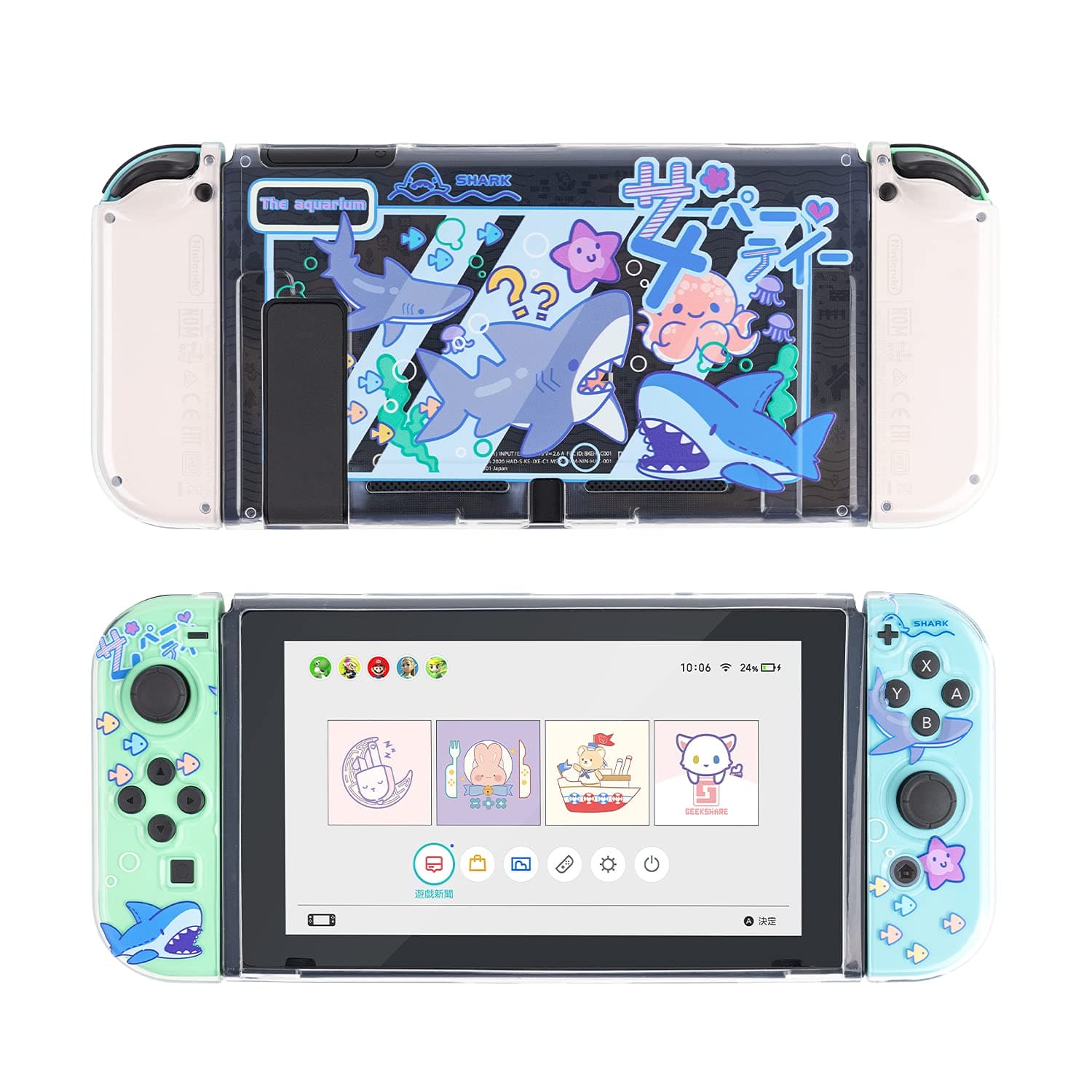 GeekShare Soft TPU Protective Case Slim Cover Case Compatible with Nintendo Switch and Joy-Con - Shock-Absorption and Anti-Scratch -Shark Party