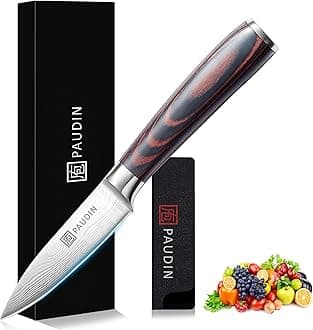 PAUDIN Kitchen Paring Knife, 3.5 inch Fruit Knife, Small Kitchen Knive, High Carbon 5Cr15Mov Stainless Steel Froged Chef Peeling Knives, Comfortable Ergonomic Wooden Handle with Elegant Gift Box