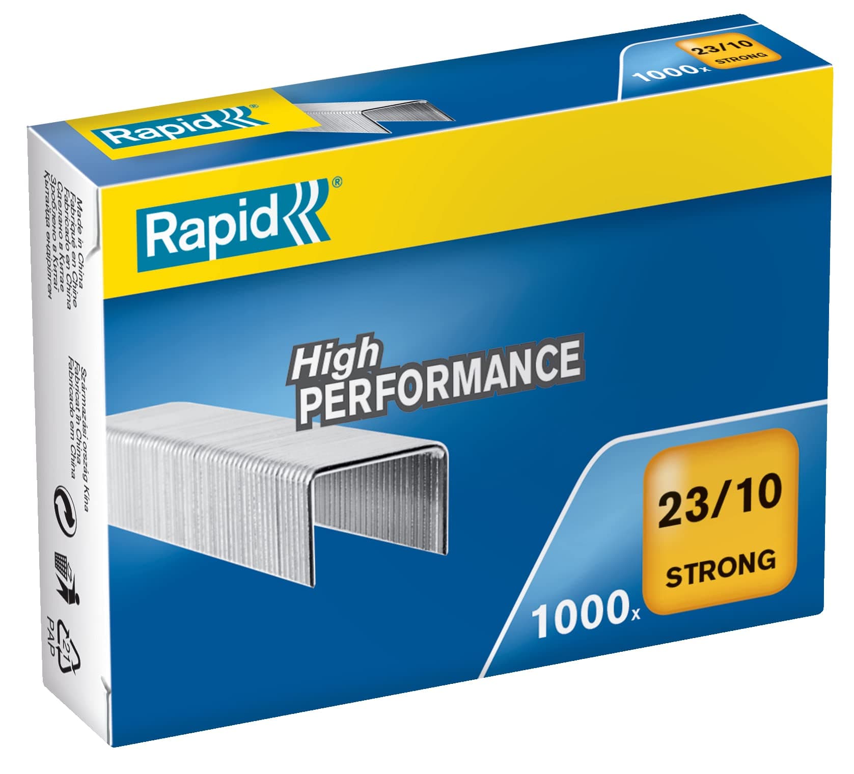 Rapid 23/10mm Strong Staples, For Stapling 40-70 Sheets, Use with Heavy Duty Staplers, Galvanised Wire, Box of 1000, 24869900