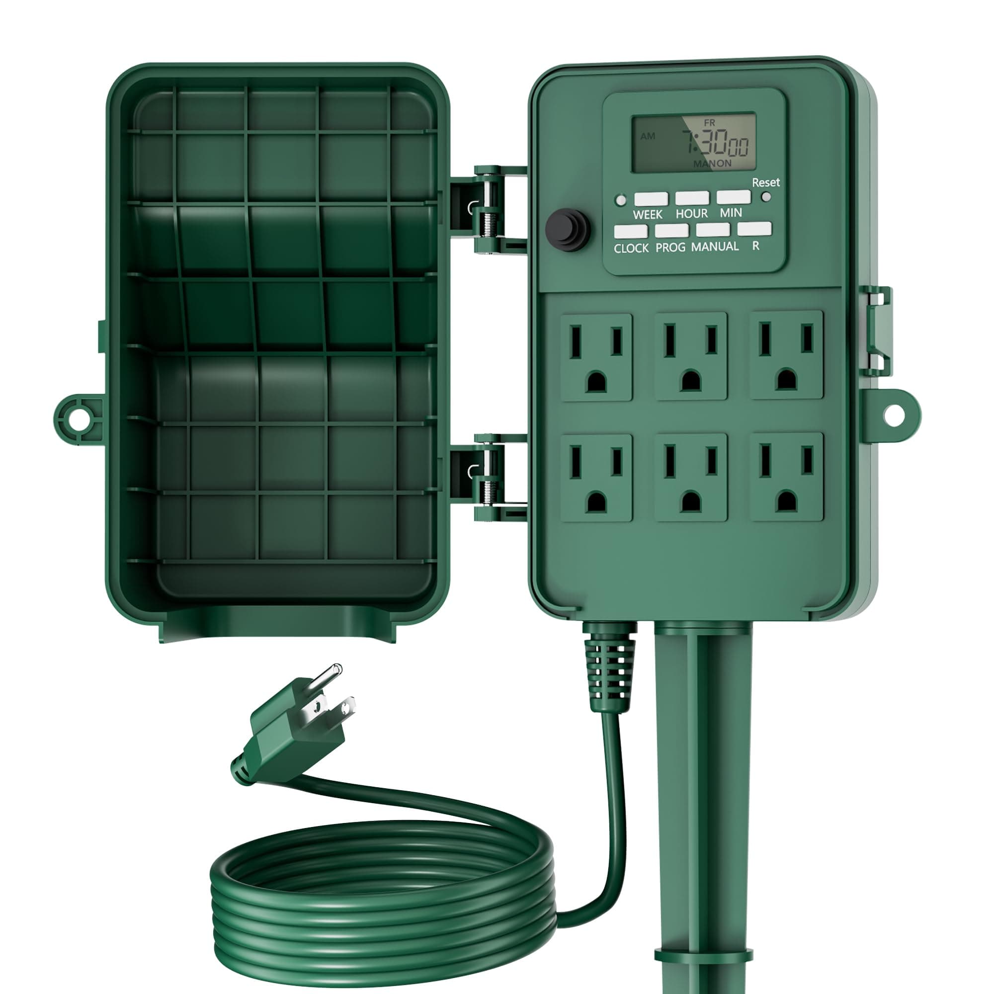 BN-LINK 7 Day Heavy Duty Outdoor Digital Stake Timer, 6 Outlets, Weatherproof, BNC-U3S, Perfect for Outdoor Lights, Sprinklers, Christmas Lights