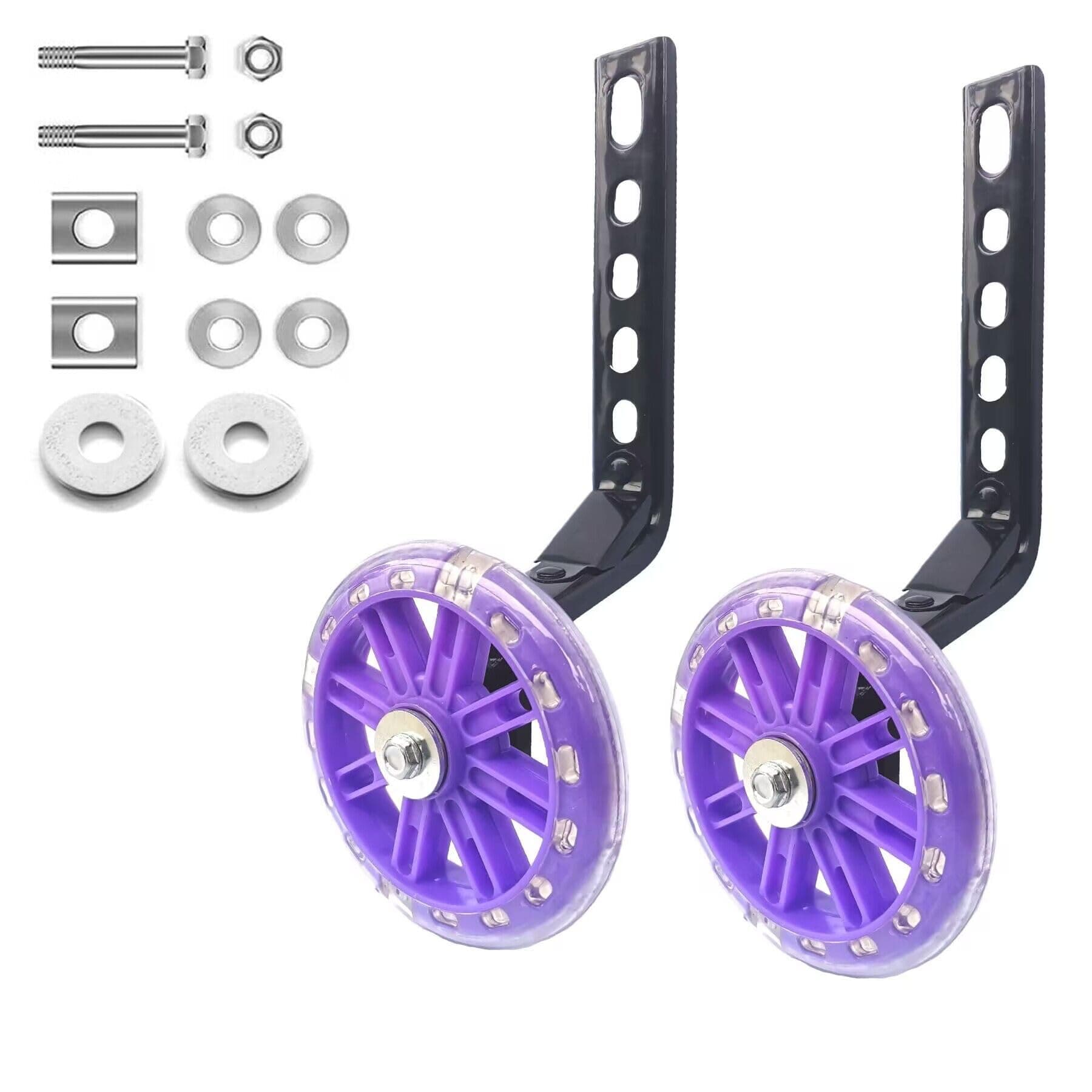 Mehome Flash Training Wheels for 12 14 16 18 20 Inch Kids Bike,Heavy Duty Training Wheels for Single Speed Bicycle (Purple)