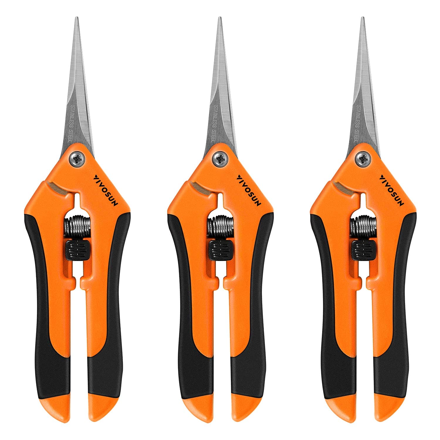 VIVOSUN 3-Pack 17 cm Gardening Scissors Hand Pruner Pruning Shear with Straight Blades and Titanium Non-Stick Coating Rose Secateurs Orange