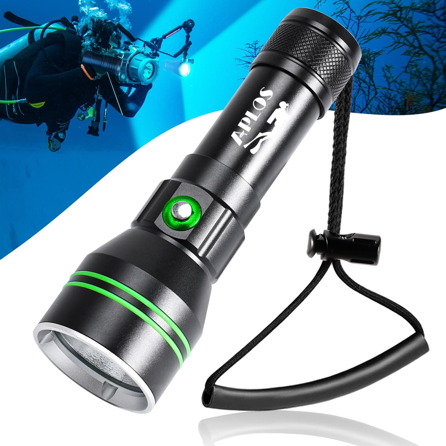APLOS AP50 Scuba Diving Flashlight, Dive Torch 5000 Lumen Super Bright Flash Lights, IPX8 Underwater Waterproof Night Dive Torch 110 Meters Submersible Light