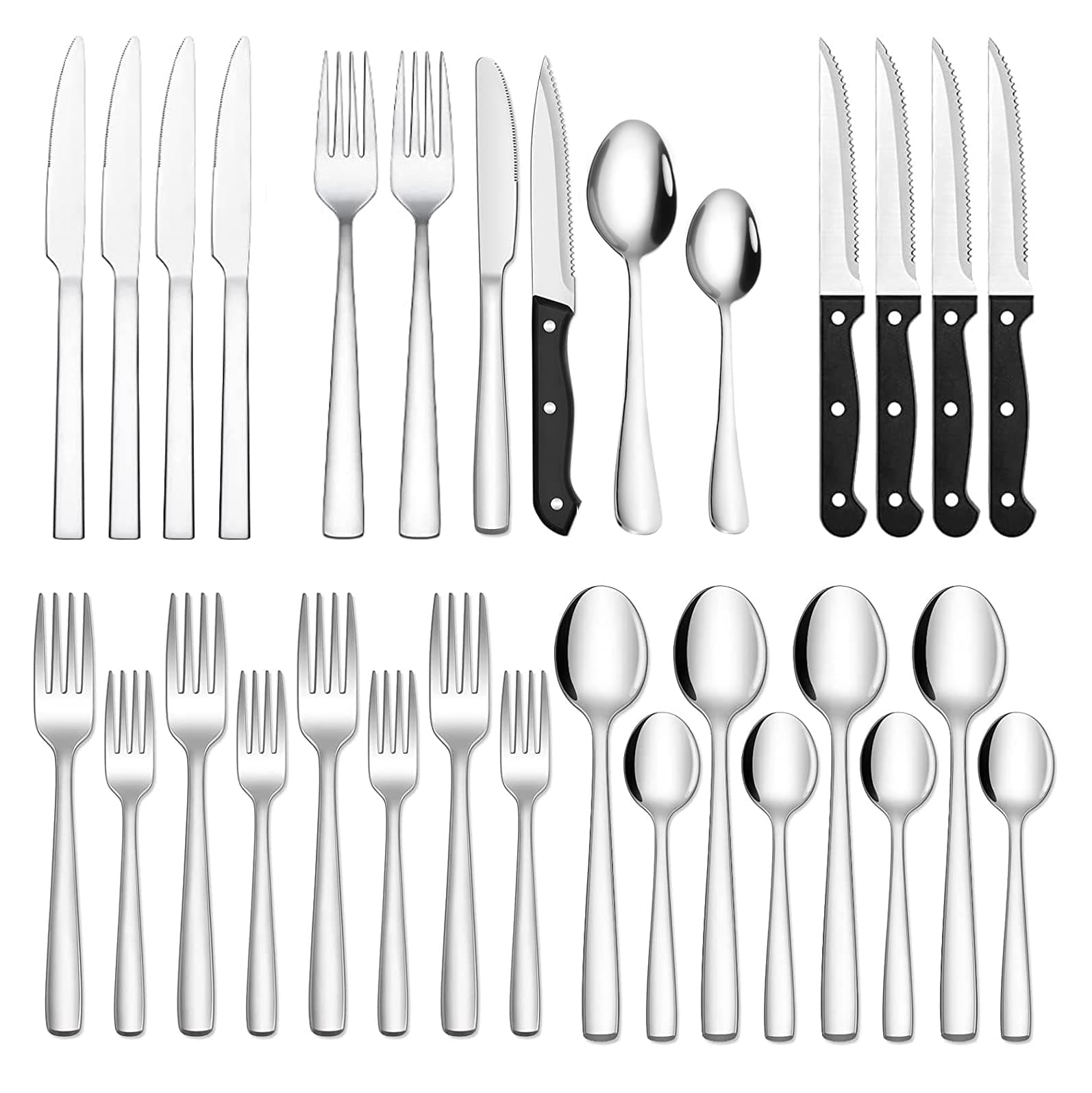 Funito 24-Piece Silverware Set for 4, Stainless Steel Flatware Cutlery Set, Kitchen Utensils Set, Tableware Set For Home Kitchen Restaurant Hotel, Includes Knives Forks Spoons, Dishwasher Safe