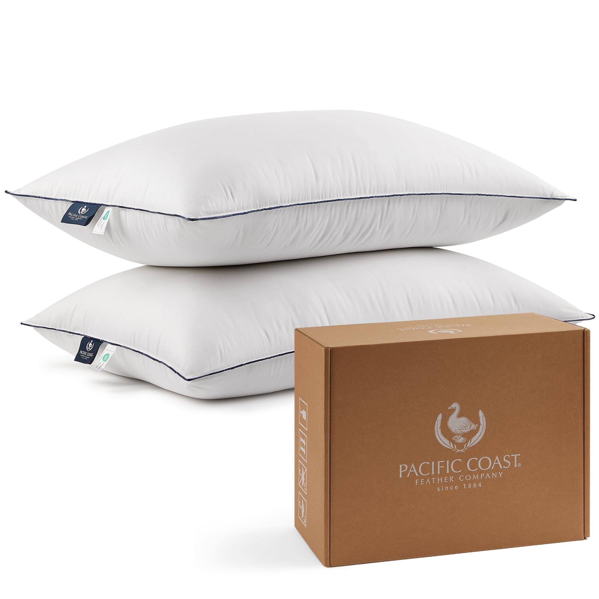 Bed Pillows for Side and Back Sleepers, Feather and Down Hotel Pillows with 100% Cotton Shell, Medium Supportive, Downproof, King Size 2 Pack