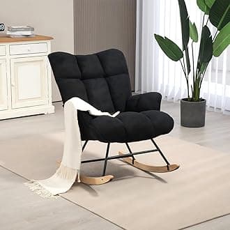 Rocking Chair Nursery Teddy, Upholstered Baby Fluffy Glider Rocker for Adults Small Spaces Indoor, Comfy Sherpa Compact Nursing Chairs for Living Room, Classroom, Bedroom, Black