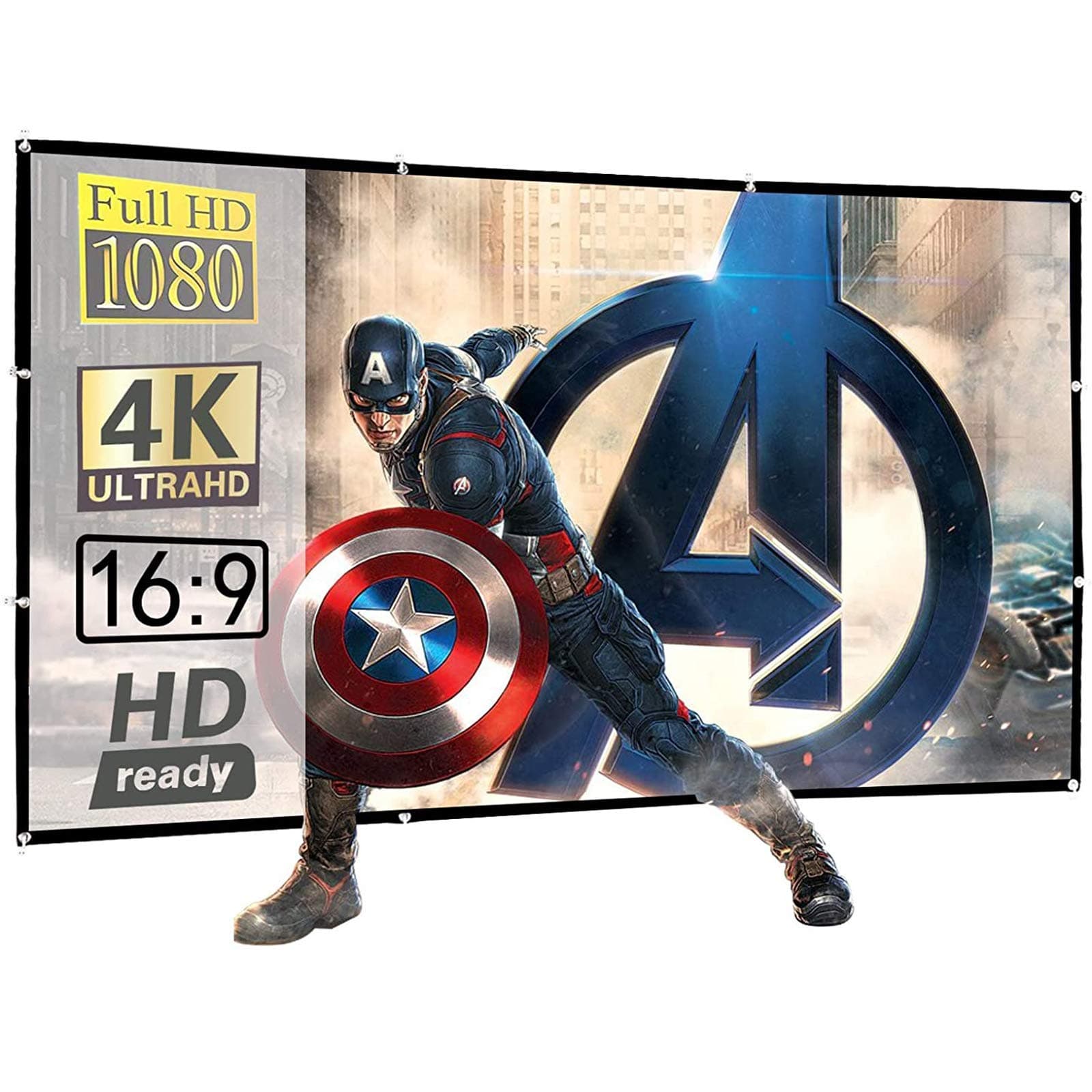 Display4top 100 inch 16:9 HD Foldable Projector Screen,Anti-Crease Portable Front & Rear Projection Movies Screen for Home Theater Outdoor Indoor Classroom Training