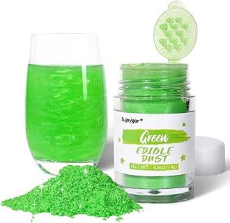 Sujoygar Green Edible Glitter for Drinks Cocktails, Food Grade 4g Luster Dust Edible Green Glitter for Cakes Cookies Chocolate Cupcake Baking Shimmer Powder, Easter Halloween Party Food Decoration