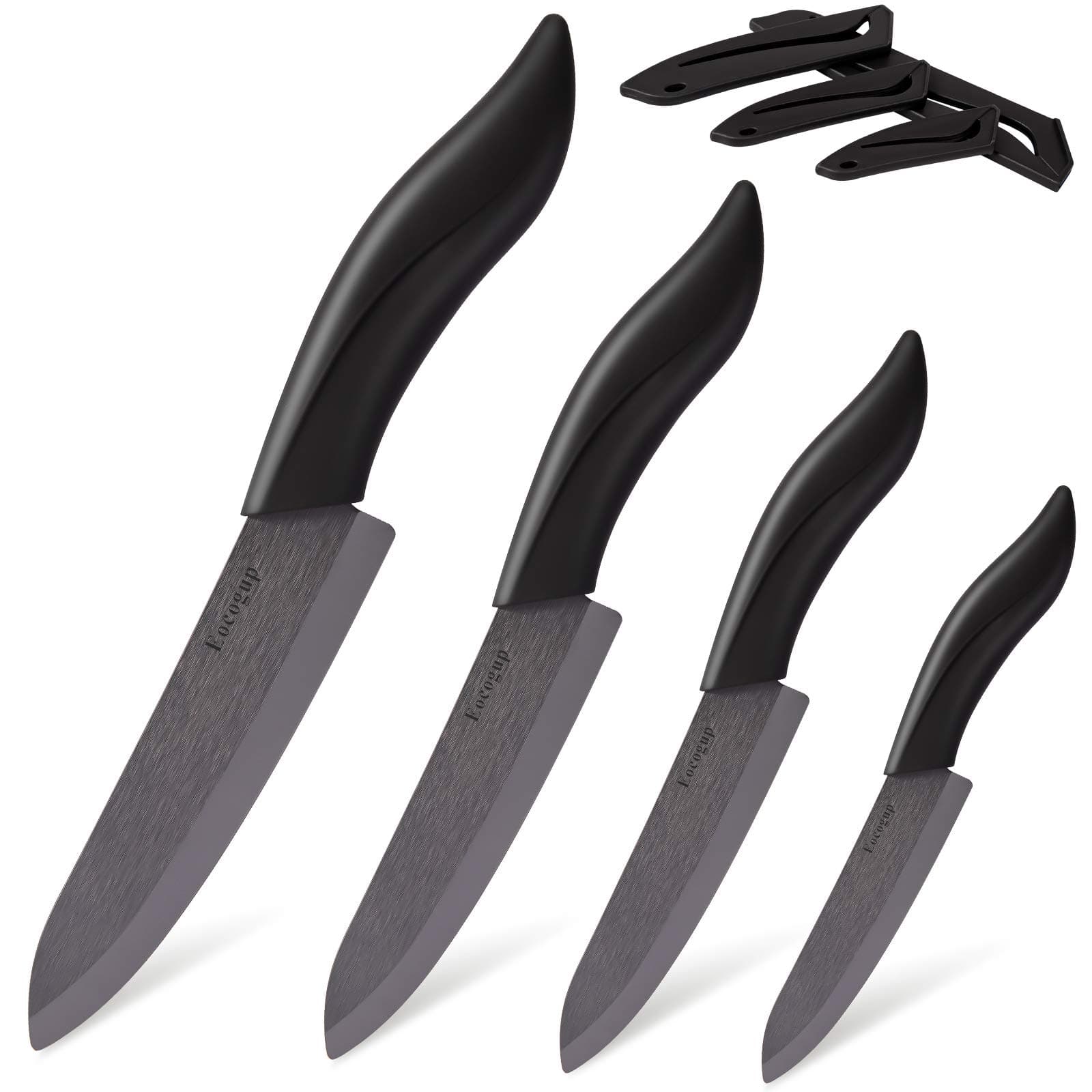 Updated Version Ceramic Knife Set 4-Piece with Sheaths (Includes 3" Paring Knife, 4" Fruit Knife, 5" Utility Knife, 6" Chef Knife) for Home Kitchen(Black)