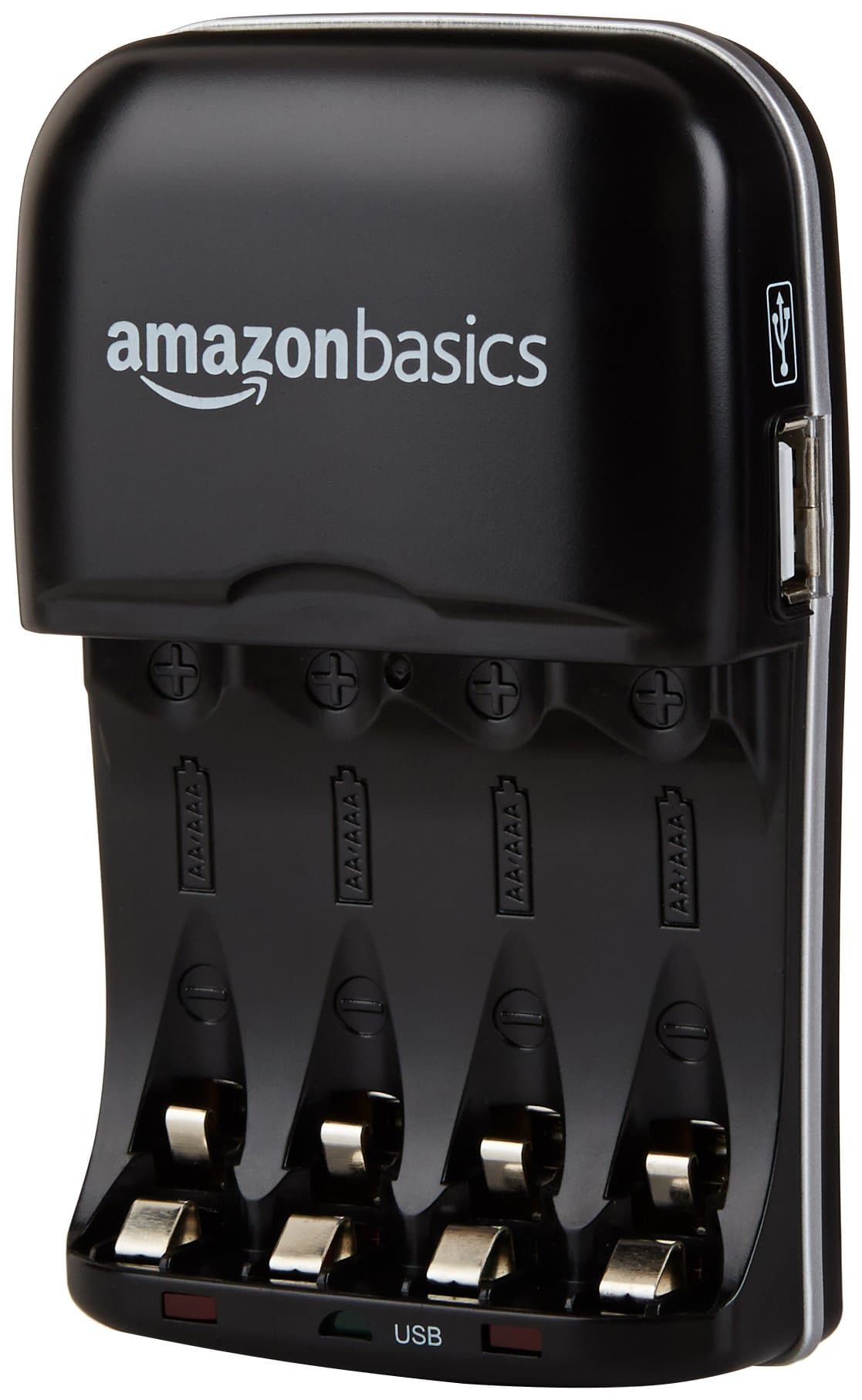 Amazon Basics Rechargeable Battery Charger for AA & AAA Ni-MH Batteries with USB Port, Portable, Travel-Friendly, Over-Charge Protection, Black