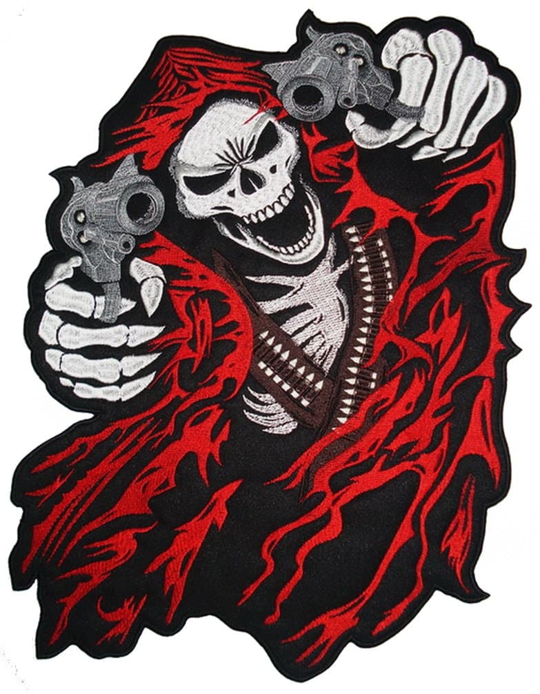 Klicnow Reaper with Guns (Red) Back Patch 39cm x 25.5cm (15.1/4" x 10") Sew on