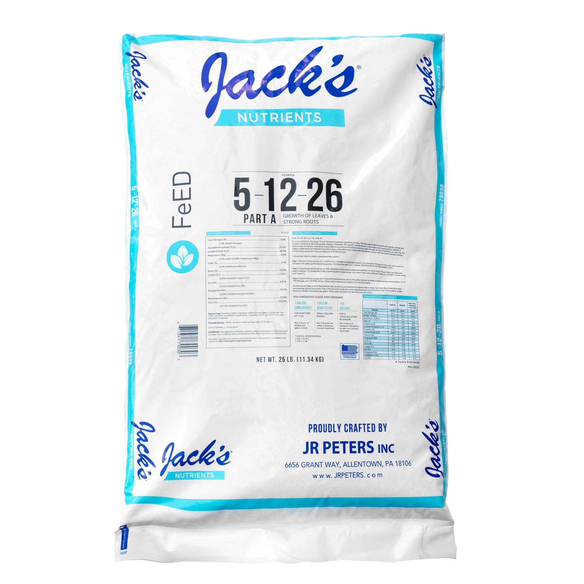 Jack's Classic Nutrients Hydroponic 5-12-26 Professional Fertilizer Part A, 25 lbs