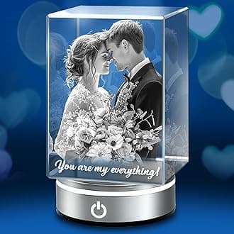 3D Crystal Photo Personalized Custom, Holographic Laser Photo Etched Engraved In Crystal with Your Own Photo, Unique Memorial Birthday Engagement Wedding Anniversary Christmas Day Gifts (Portrait, S)