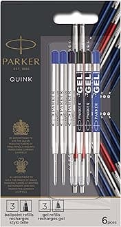 Parker Jotter London Ballpoint and Gel Pen Refill Discovery Pack: 3 Quinkflow Refills for Ballpoint Pens & 3 Quink Gel Refills