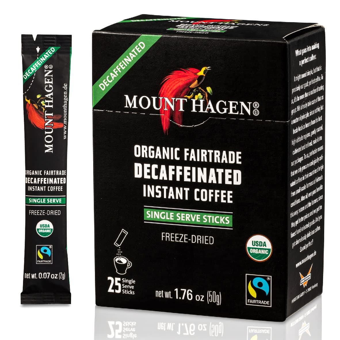 25 Count Single Serve Instant Decaf Coffee Packets - 1 Pack | Decaffeinated Organic Medium Roast Arabica Beans | Eco-friendly, Fair-Trade [1 x 25 sticks/1.76oz/50g]