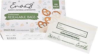Earth's Natural Alternative 100% Compostable Food Storage Bags [Snack 150 Pack] Eco-Friendly Freezer Bags, Resealable Bags, Heavy-Duty, Reusable, Off-White