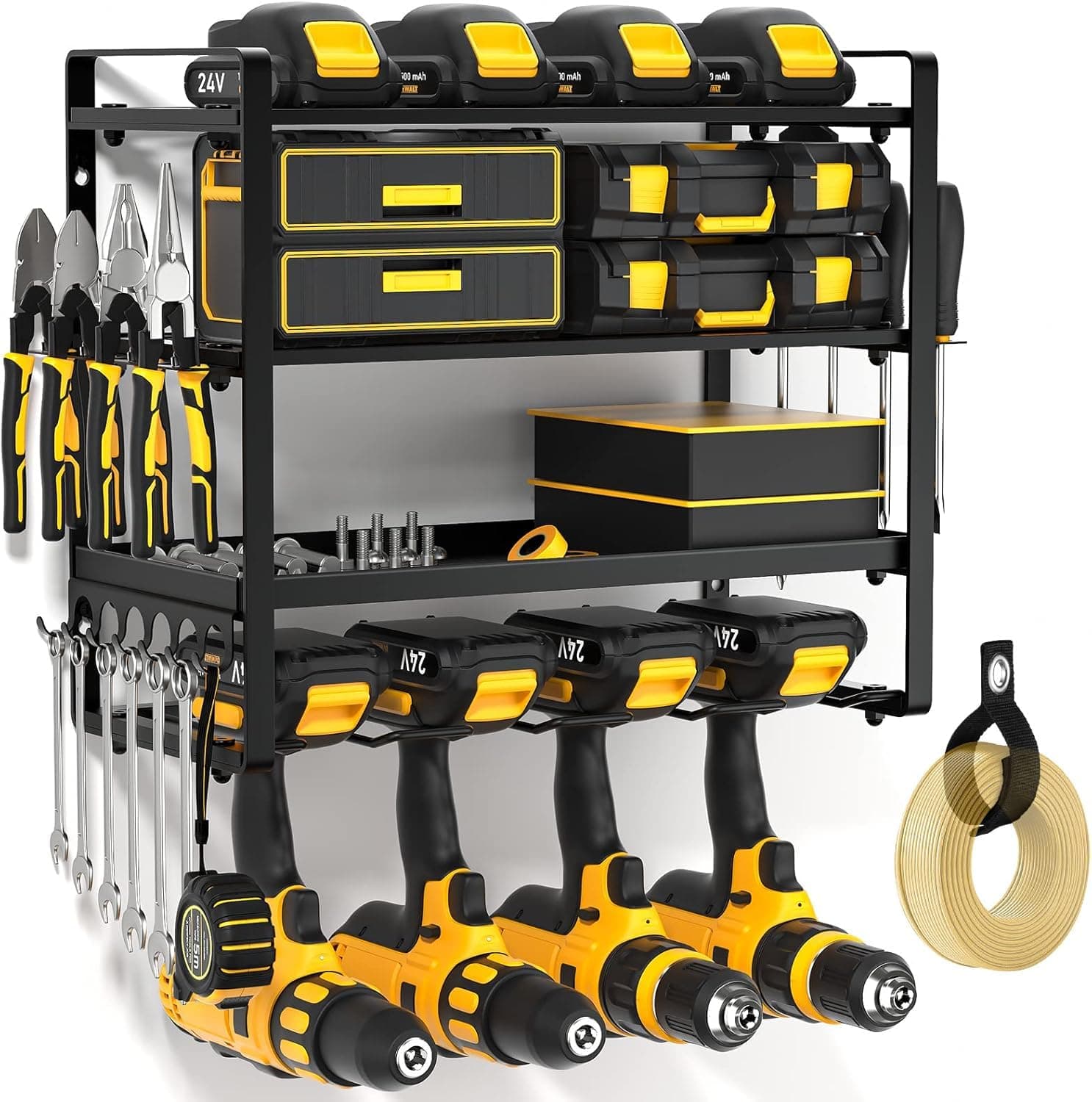 Power Tool Organizer Wall Mount, Heavy Duty Drill Holder, Garage Tool Organizer and Storage, Suitable Tool Rack for Tool Room, Workshop, Garage, Utility Storage Rack for Cordless Drill (4 Tier)