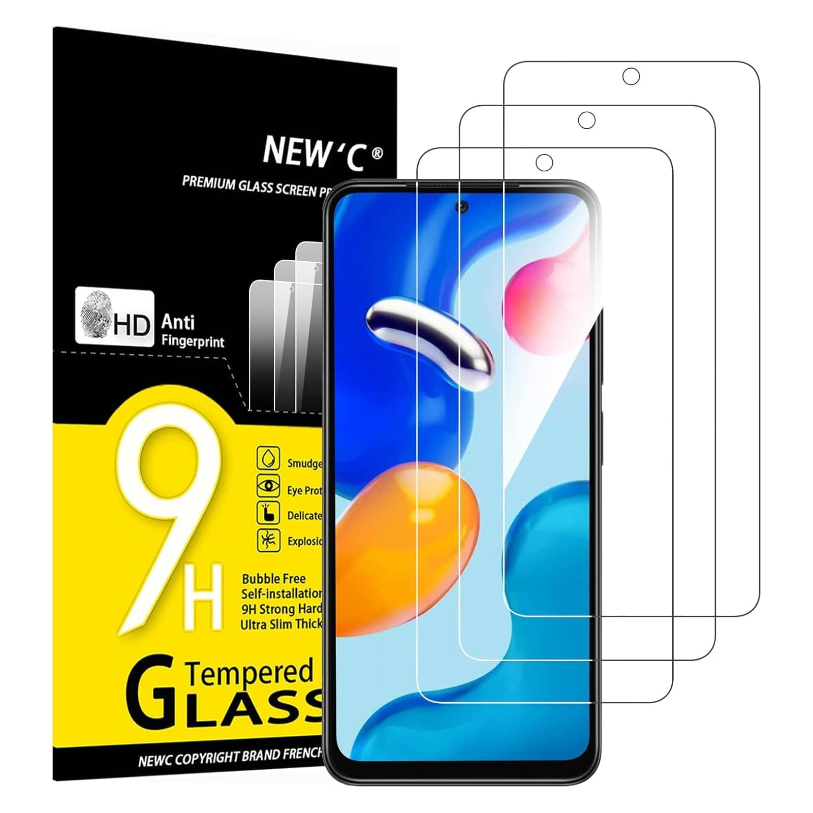 NEW'C 3 Pack Designed for Xiaomi Redmi Note 11 4G (6.5"), Redmi Note 11S 4G Screen Protector Tempered Glass, Case Friendly Anti Scratch, Bubble Free, Ultra Resistant