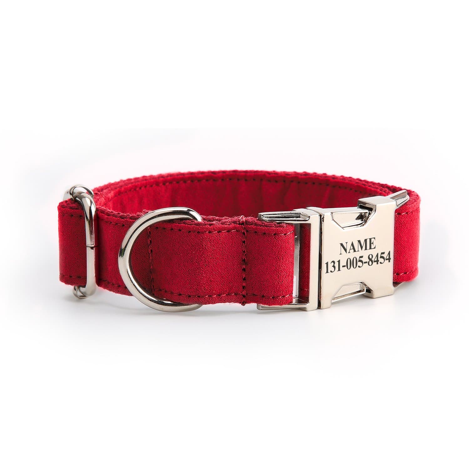 Personalized Dog Collar, Custom Engraving with Pet Name and Phone Number, Adjustable Tough Nylon ID Collar, Matching Leash Available Separately (Red)
