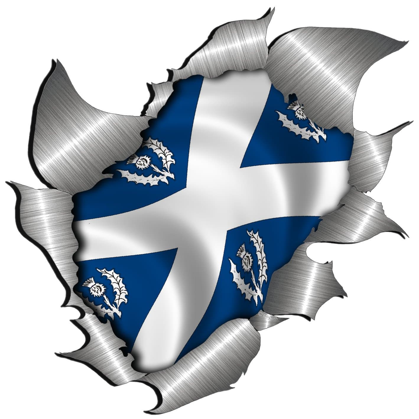 Extra Large size St Andrews Thistle Flag Metal Rip Open Sticker