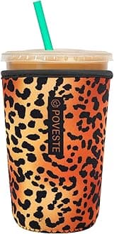 Reusable Neoprene Insulator Sleeve for Iced Coffee & Cold Soda, Coffee Sleeves for Iced & Hot Drinks, Cold Beverage Cooler Compatible with Starbucks, Dunkin (Leopard Walk, Medium: 22-24oz)