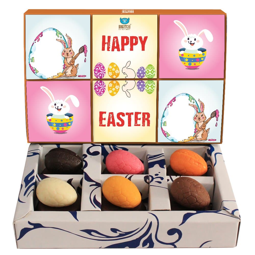 BOGATCHI Easter Chocolate Egg Gift Box 80g – Assorted Premium Chocolates in Decorative Nests, Colorful Candy Eggs, Festive Bunny Packaging, Perfect for Gifting, Parties & Kids Treats (Pack of 6)