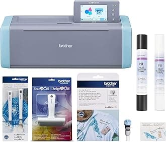 Brother ScanNCut SDX125E Electronic DIY Cutting Machine with Scanner, Plus Vinyl Auto Blade Kit, Black & White Vinyl Rolls and Tools