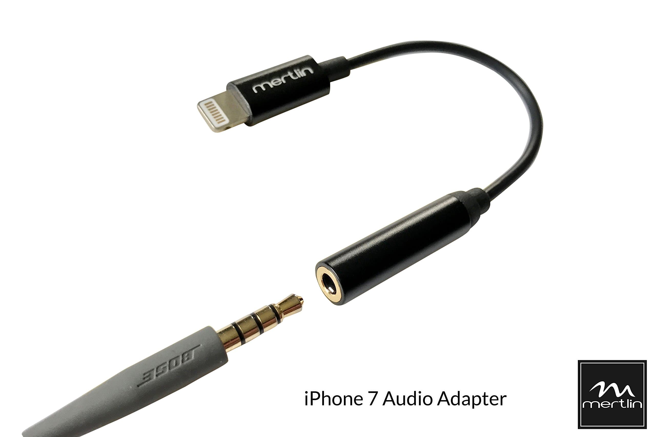 iPhone 7 Adapter, Mertlin Lightning to 3.5mm Jack, Apple Headphone Adapter with Aluminium Casing for Listen to The Music, Length: 6.5” [No Phone Calls, No Credit Card Reader], Black