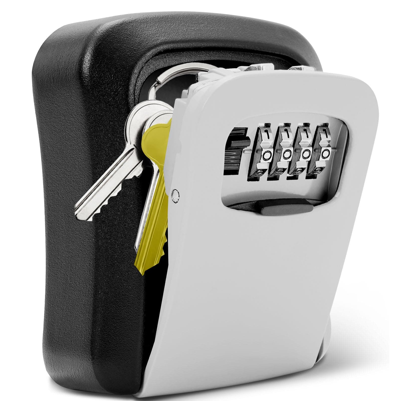 Key box, wall-mounted, 4-digit combination anti-theft key lock box, one-touch setting, protect your key storage space, indoor, outdoor, office, garage, garden, shop with security storage lock box