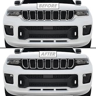 SlickMod Chrome Delete Blackout Vinyl Overlay for 2021-2023 Jeep Grand Cherokee L Front Bumper Trim (2. Front Bumper Trim, Gloss Black)