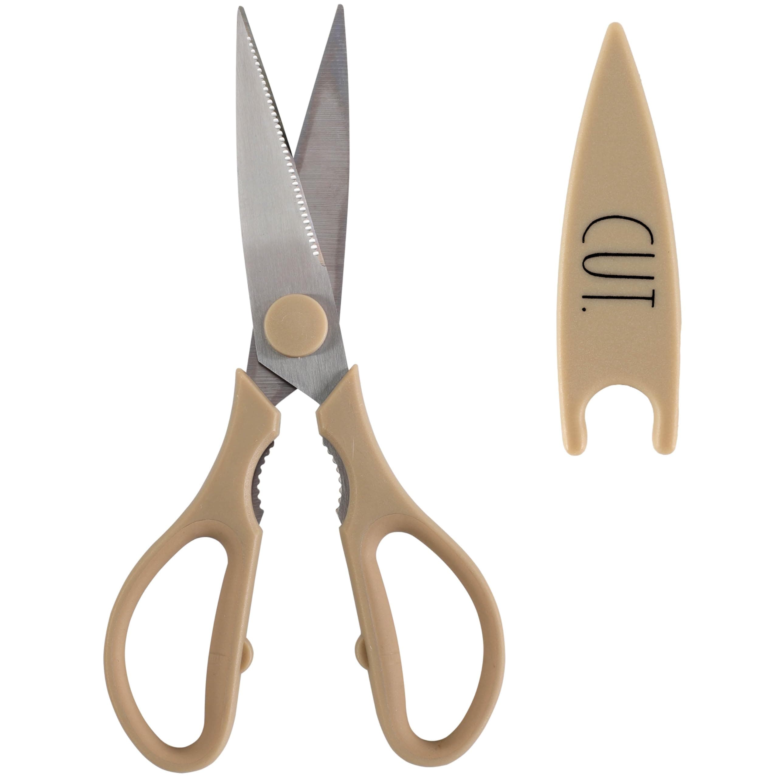 Kitchen Scissors- Stainless Steel Kitchen Shears, Cooking Scissors for Cutting Meat, Chicken, Herbs and Produce with Blade Cover and Soft Grip Handles (Brown)