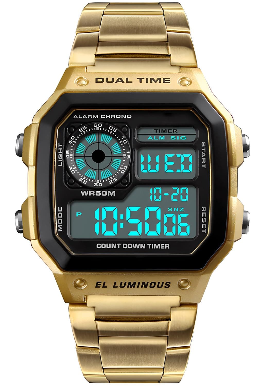 Men's Digital Multi-Function Watches Dual Time Alarm Stopwatch Countdown Backlight Waterproof Watch