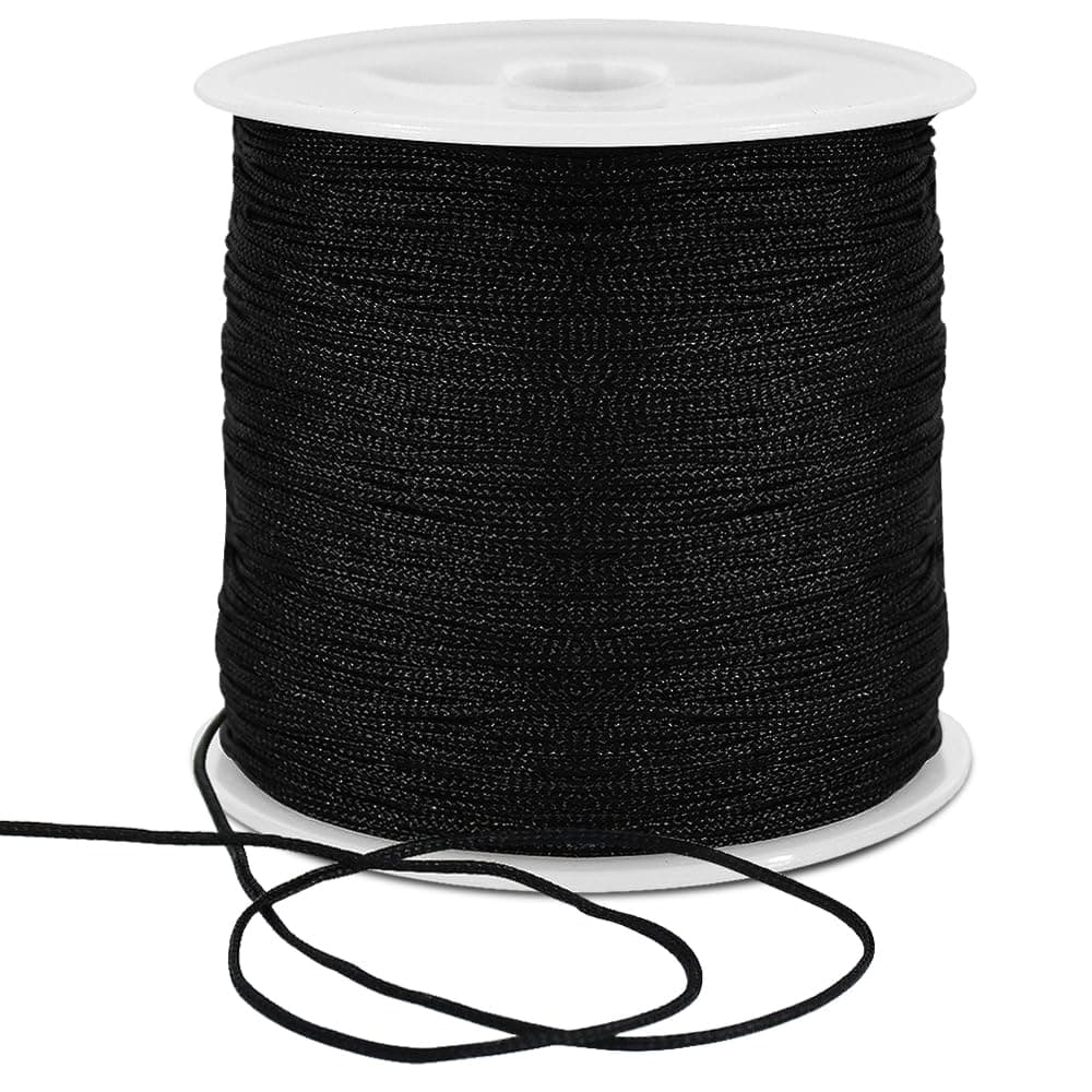 TONIFUL 1mm x 100 Yards Black Nylon Cord Satin String for Bracelet Jewelry Making Rattail Macrame Trim Cord Necklace Bulk Beading Thread Kumihimo Chinese Knot Craft