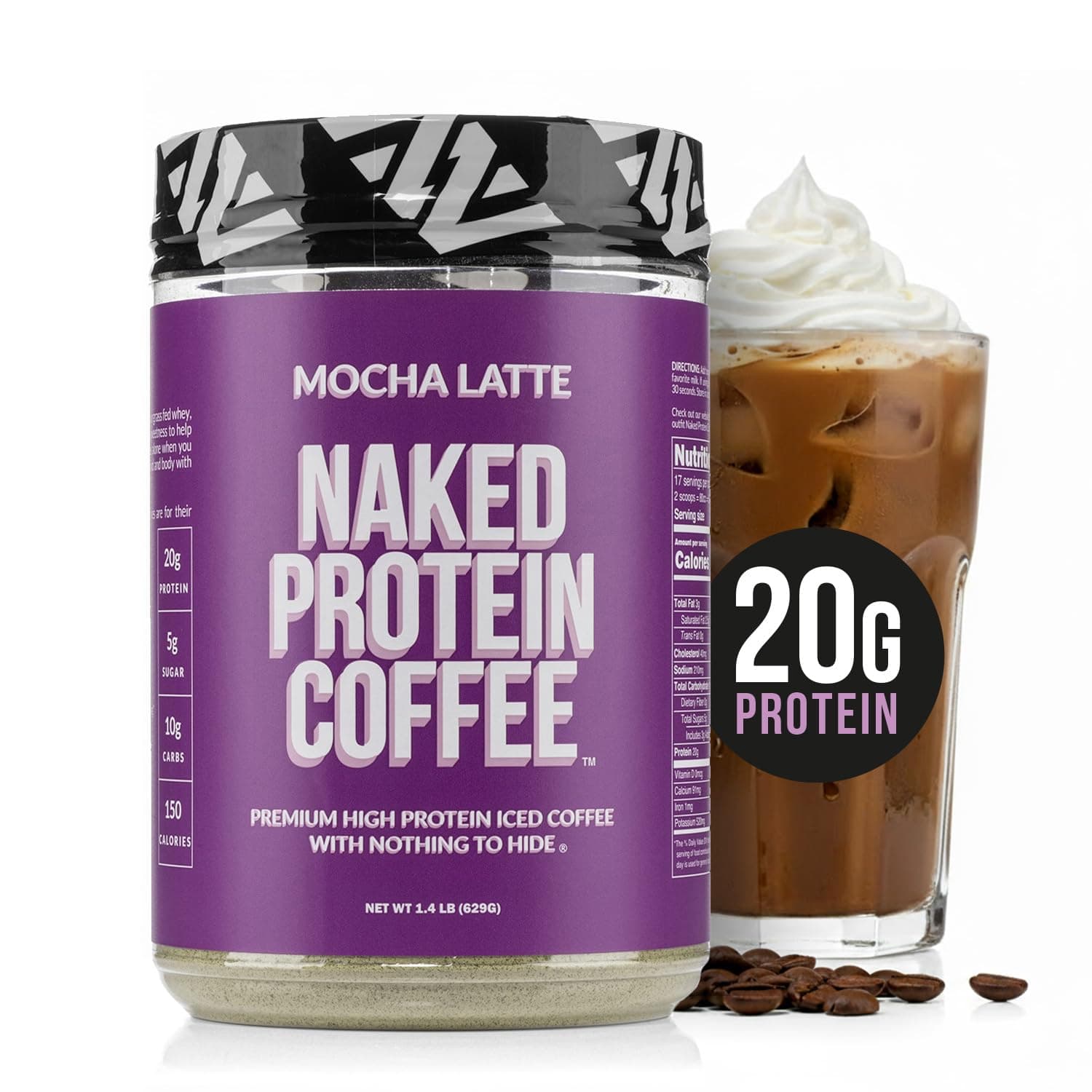 Mocha Latte Protein Coffee - Premium Colombian Iced Coffee Protein Shake Drink, Delicious Keto Friendly and Gluten Free, 17 Servings