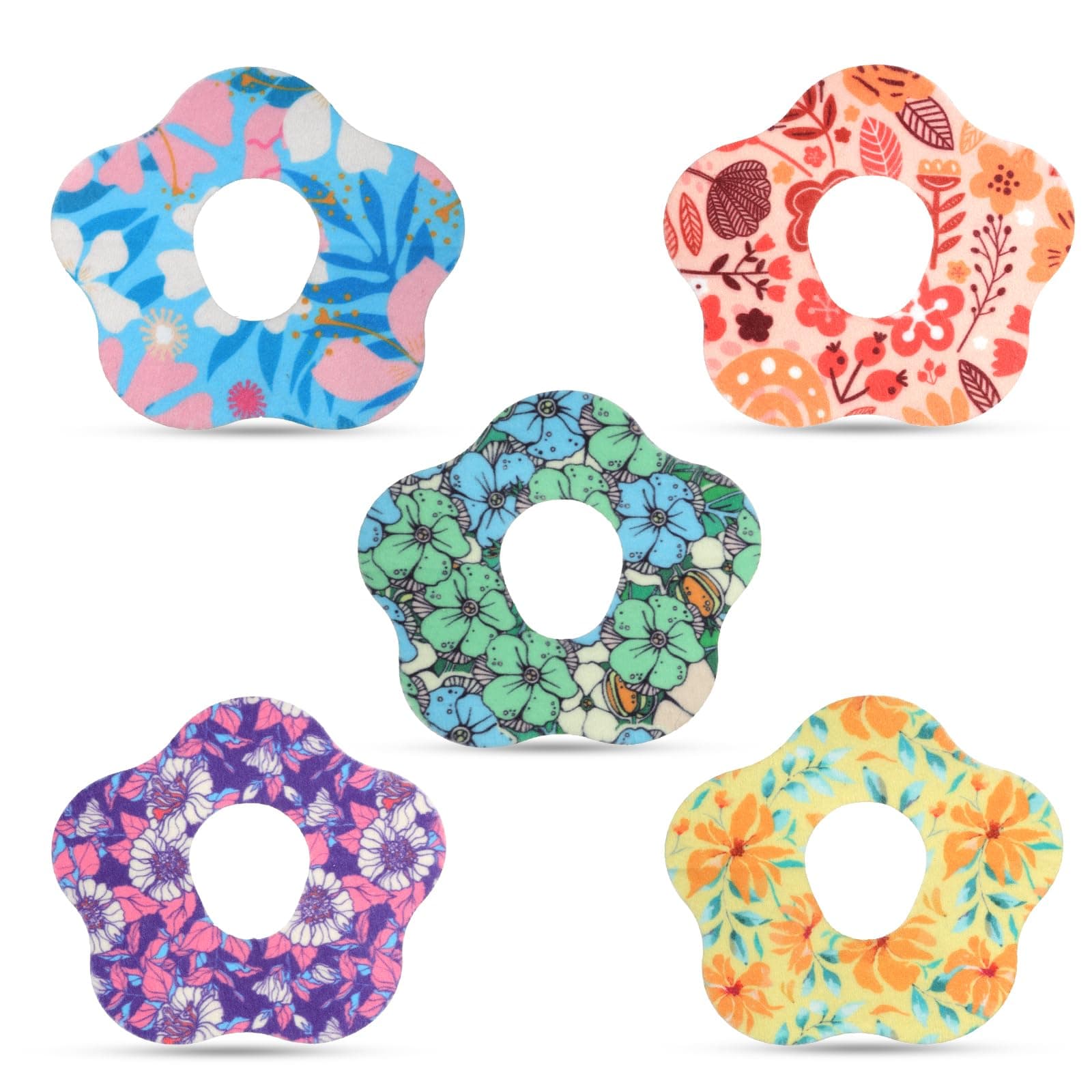 XIHIRCD 25Pcs Self Adhesive Patches for Dexcom G7, Waterproof Overpatch with Hole Sensor Covers Blood Sugar Monitor Patch Flower Adhesive Tape Sticker Compatible with Dexcom G7 (5 Styles)