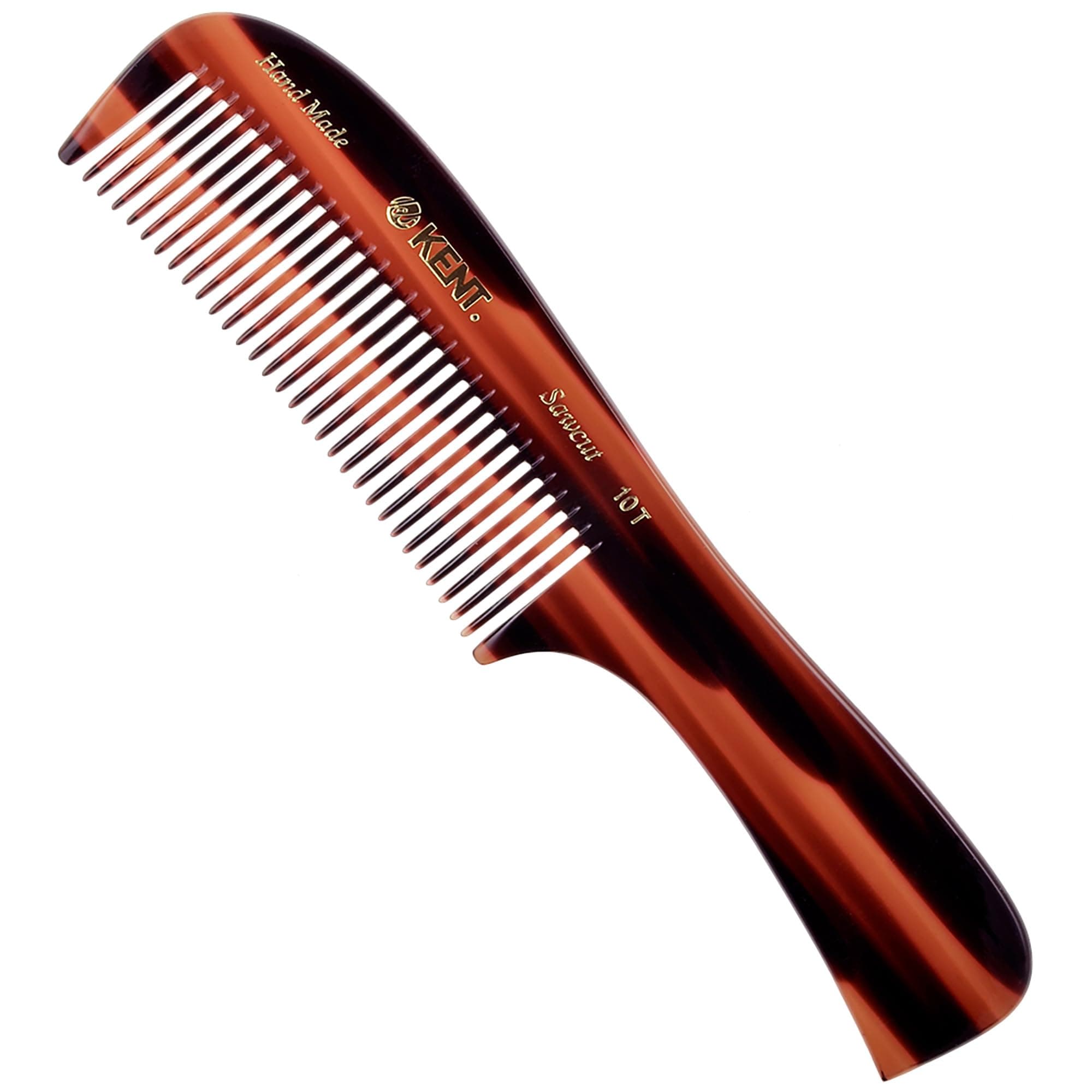 Kent 10T Handmade Large Handled Rake Comb - Wide Tooth Comb with Rounded Teeth for All Hair Types | Wet or Dry Hair Detangling | Anti-Static Cellulose Acetate Construction