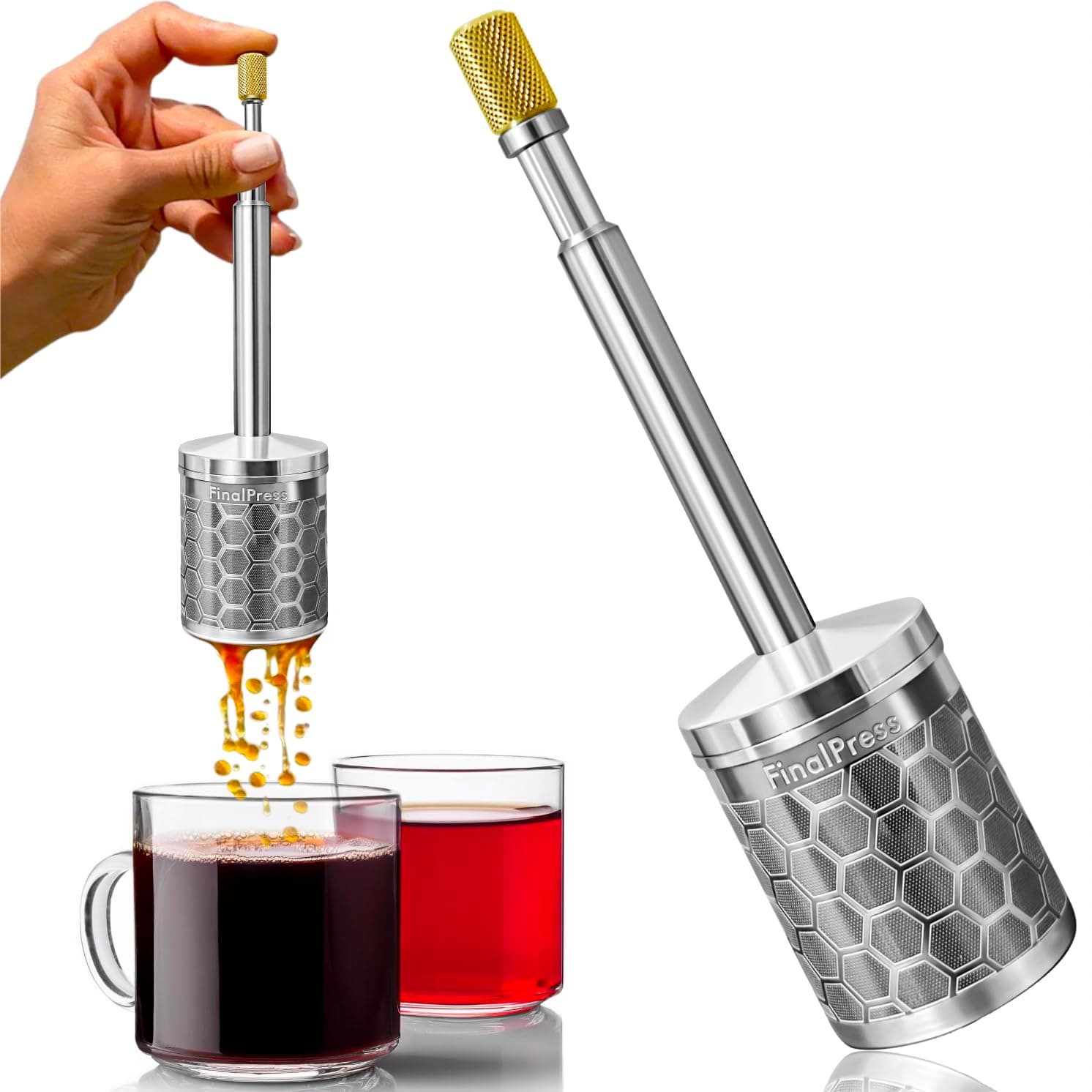 Coffee and Tea Maker - Press the Plunger to Brew Anywhere - 304 Stainless Steel