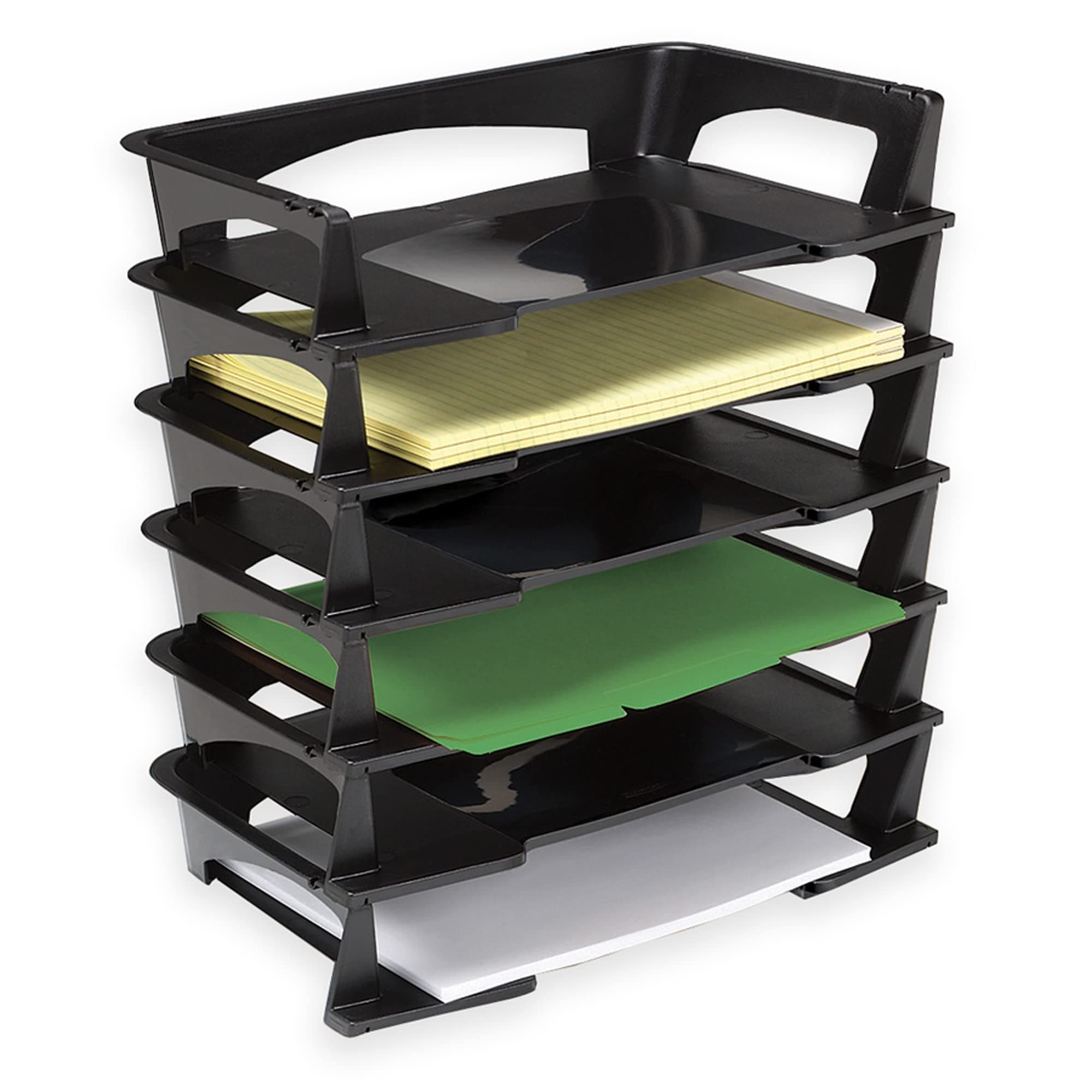 Brenton Studio Stacking Desk Trays, 2 1/2in.H x 15 1/4in.W x 8 3/4in.D, Black, Pack of 6, 65351